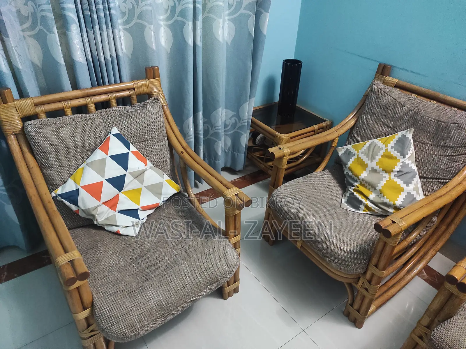 Premium Rattan Sofa Set (3+1+1) + Glass Coffee Table & Side Tables