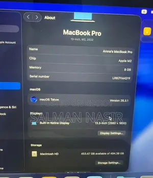 Macbook Pro 13” (2022) M2 | 512gb Ssd 8gb Ram Like New 3cycle
