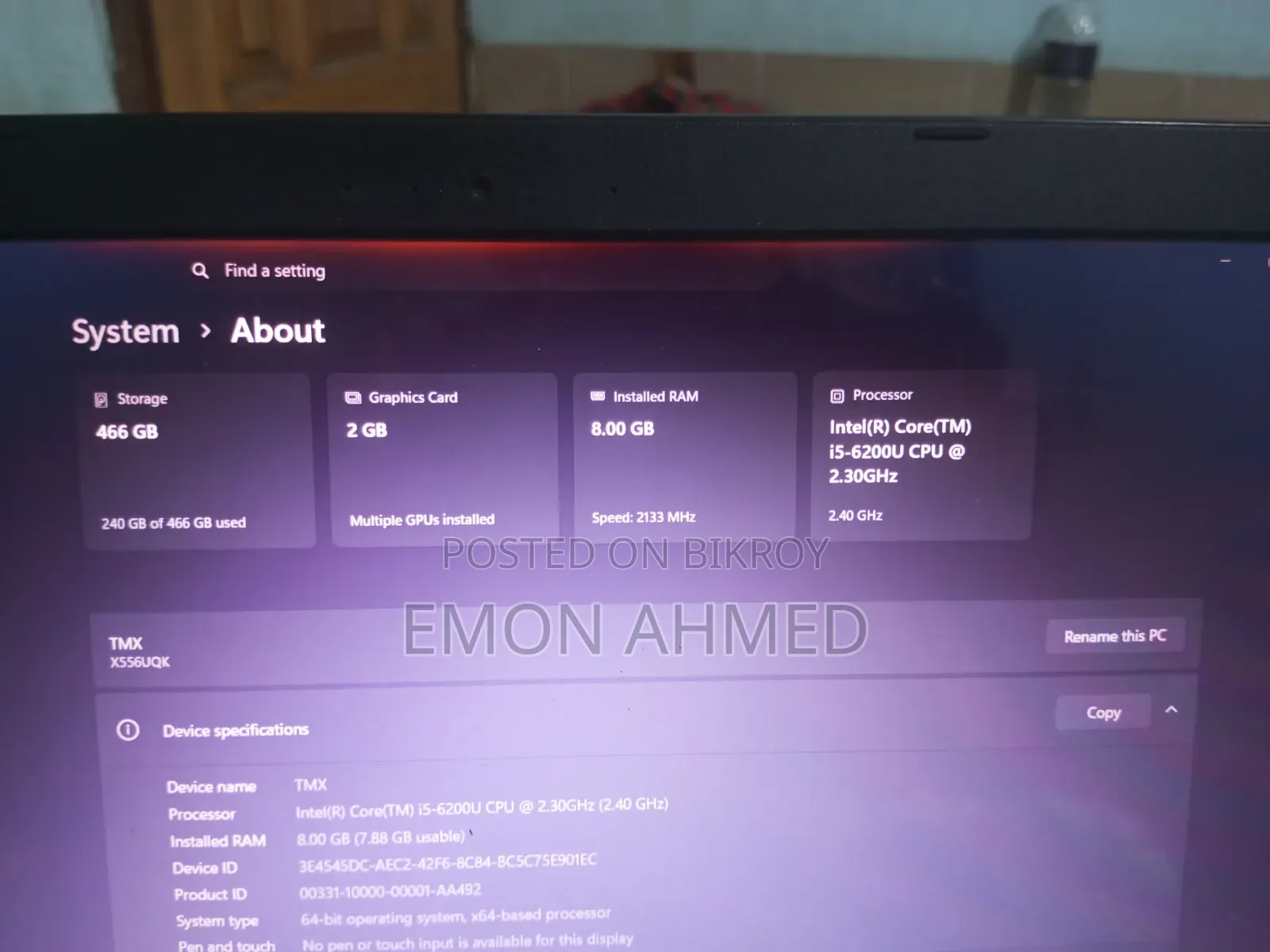 Laptop Asus 8GB Intel Core I5 HDD 500GB