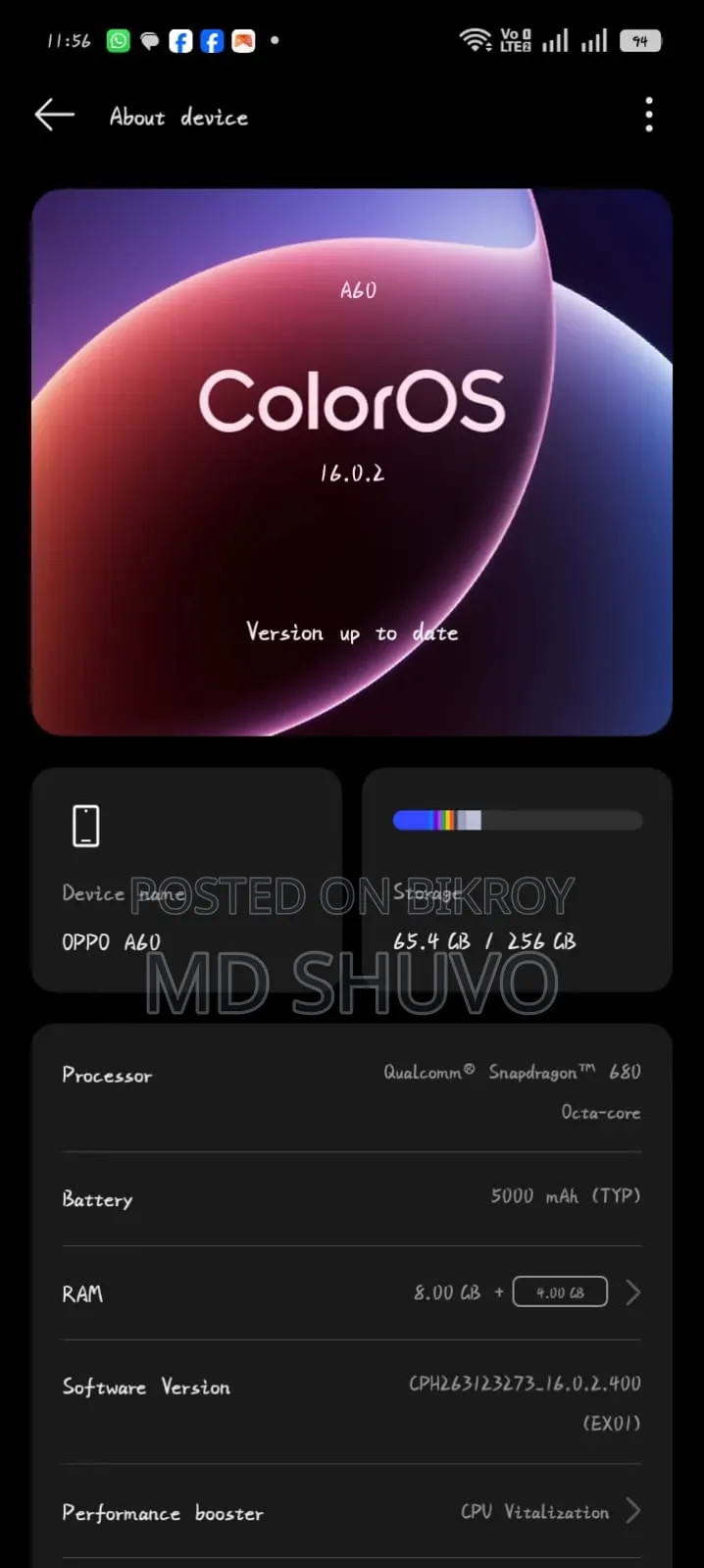 New Oppo A60 256 GB Black