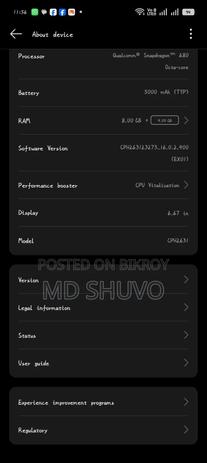 New Oppo A60 256 GB Black