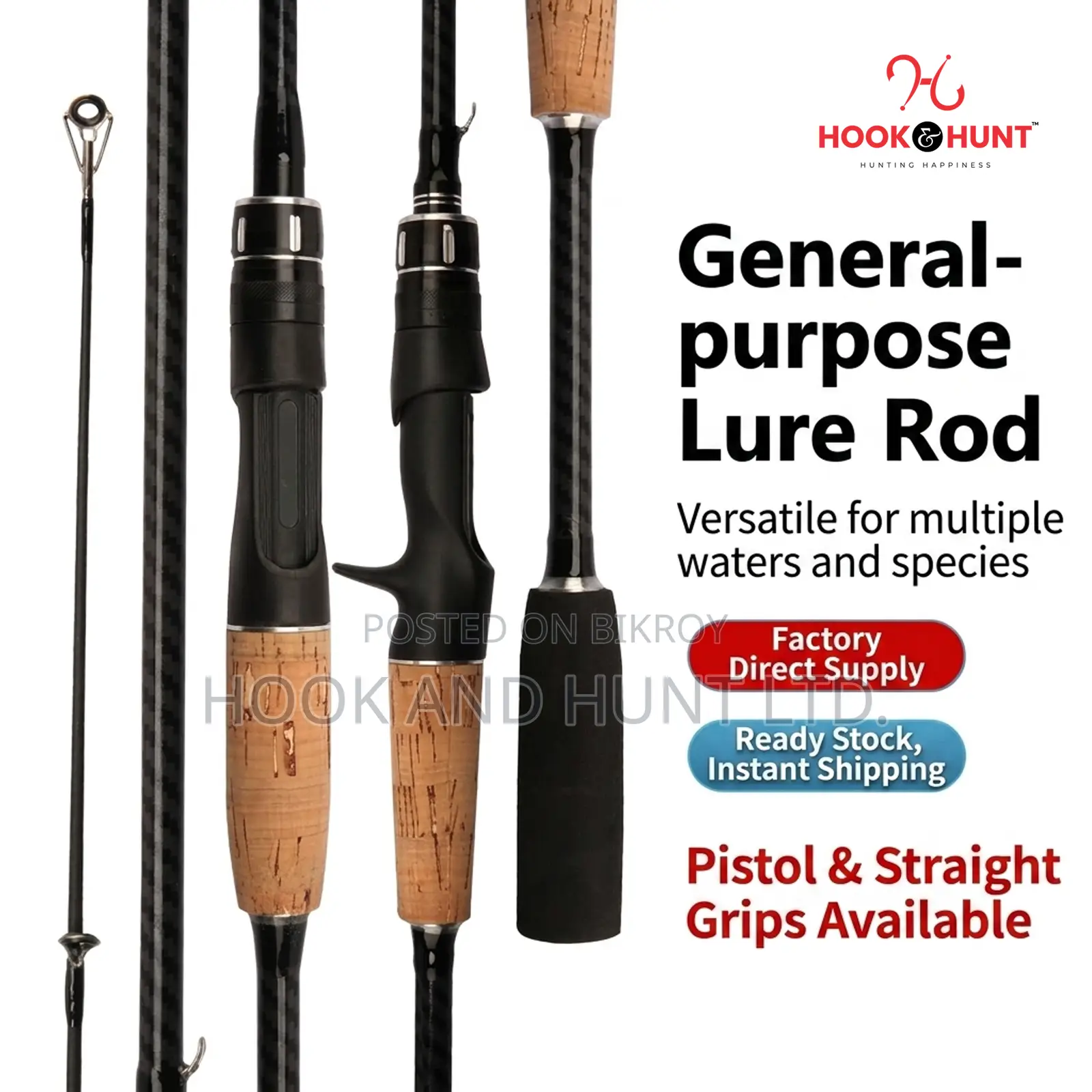 Plug-in Gun Handle Fiberglass Lure Fishing Rod 180–240CM