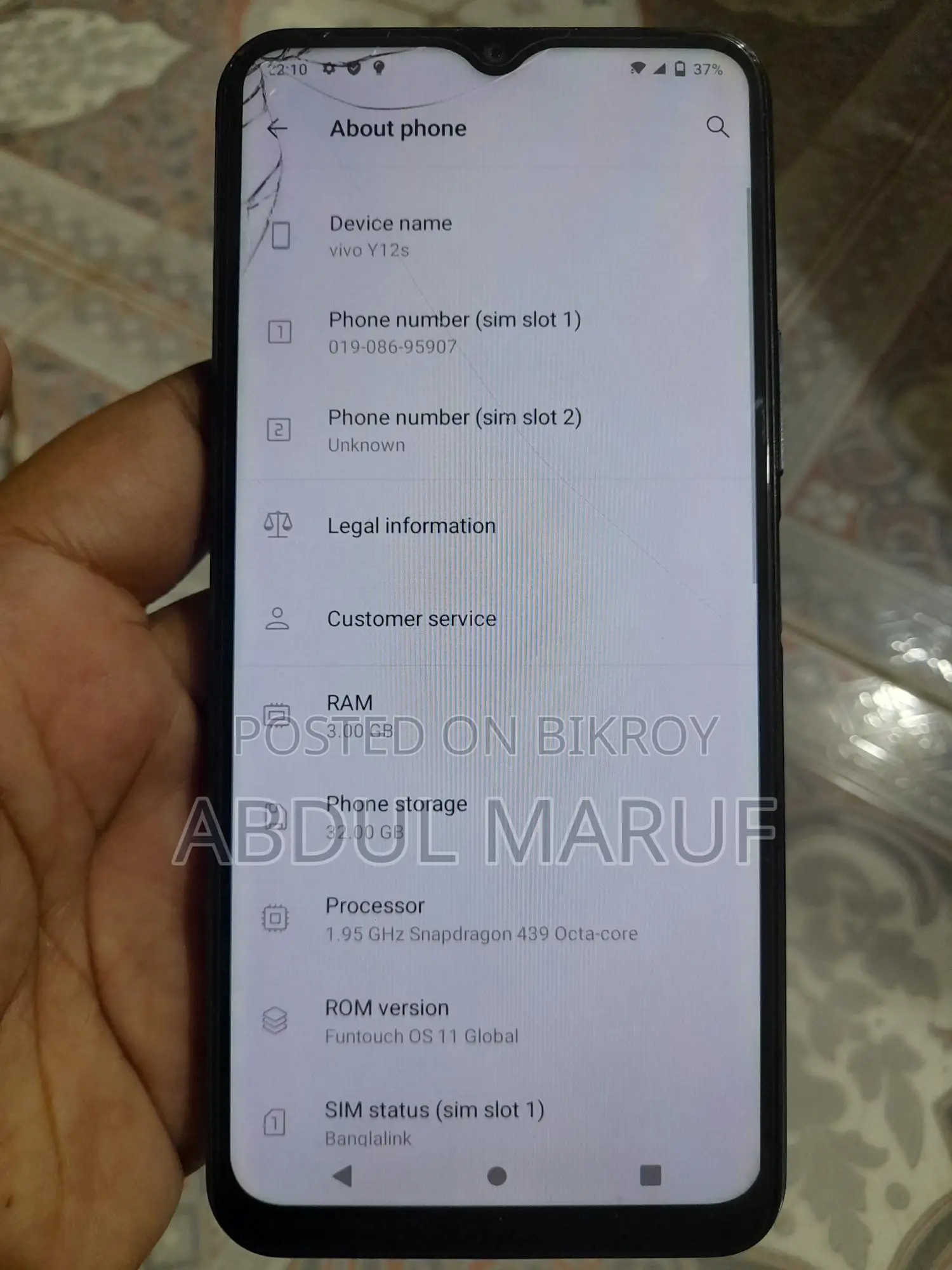 Vivo Y12s . (Used)