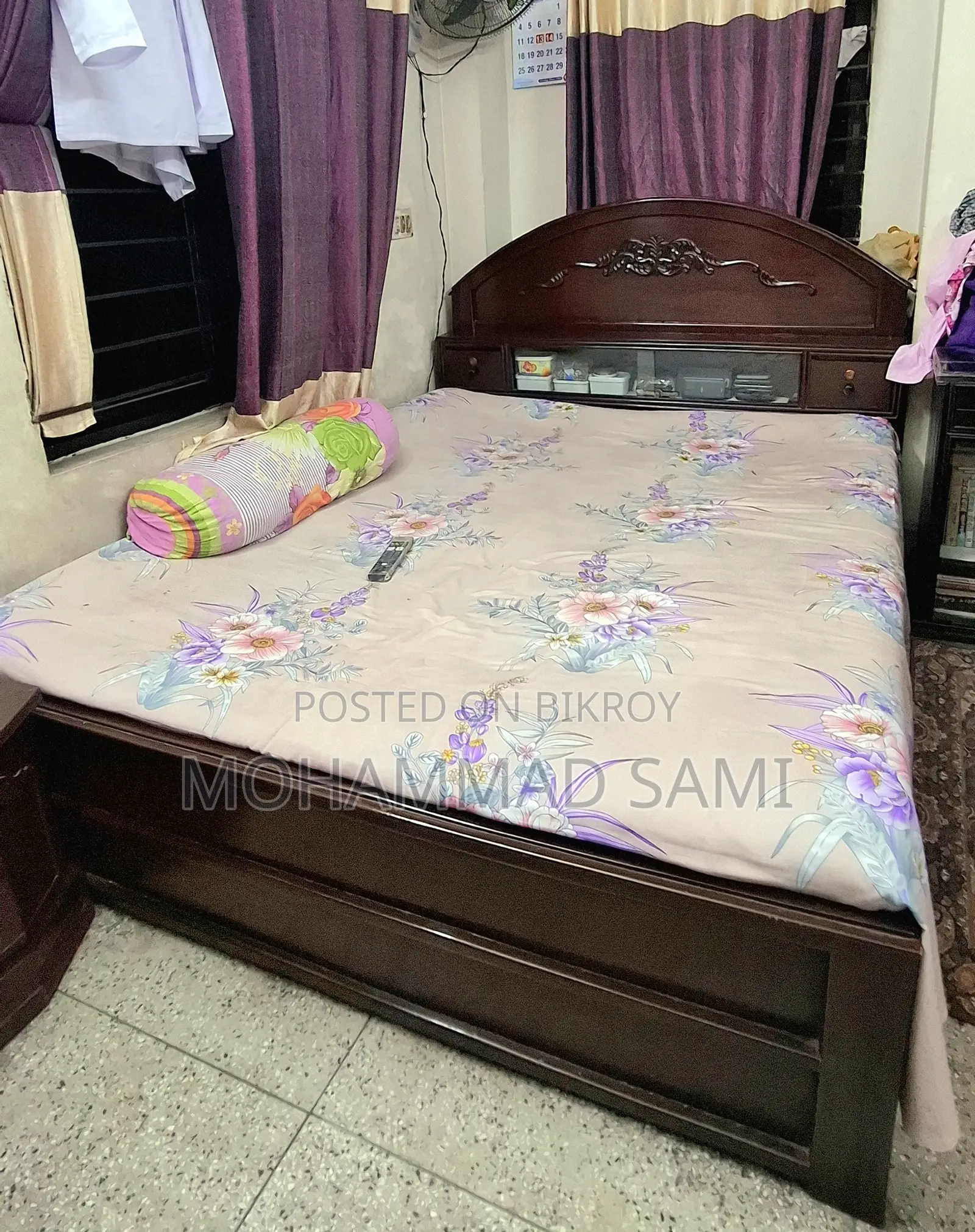 Original Teak Wood 5/7 ft (Queen Size) Bed with Free Mattress and Quilt