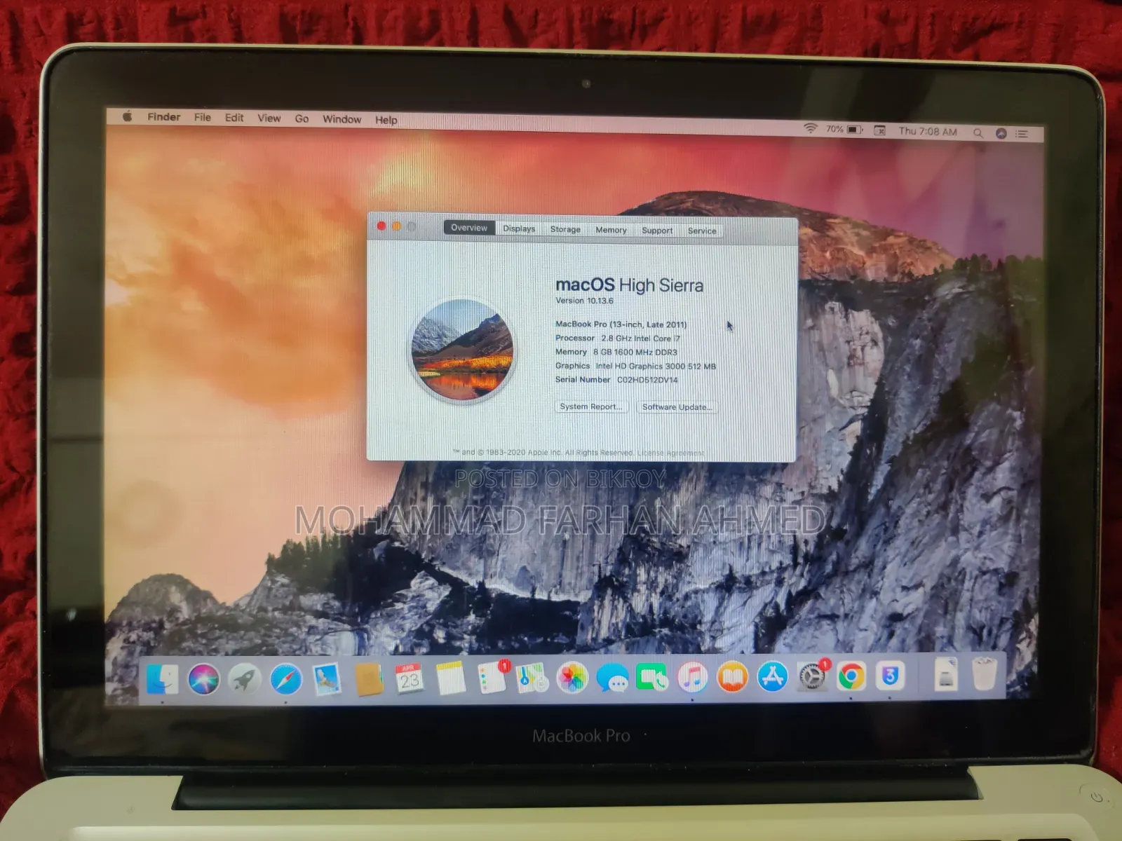 Laptop Apple MacBook 2011 8GB Intel Core I7 SSD 256GB