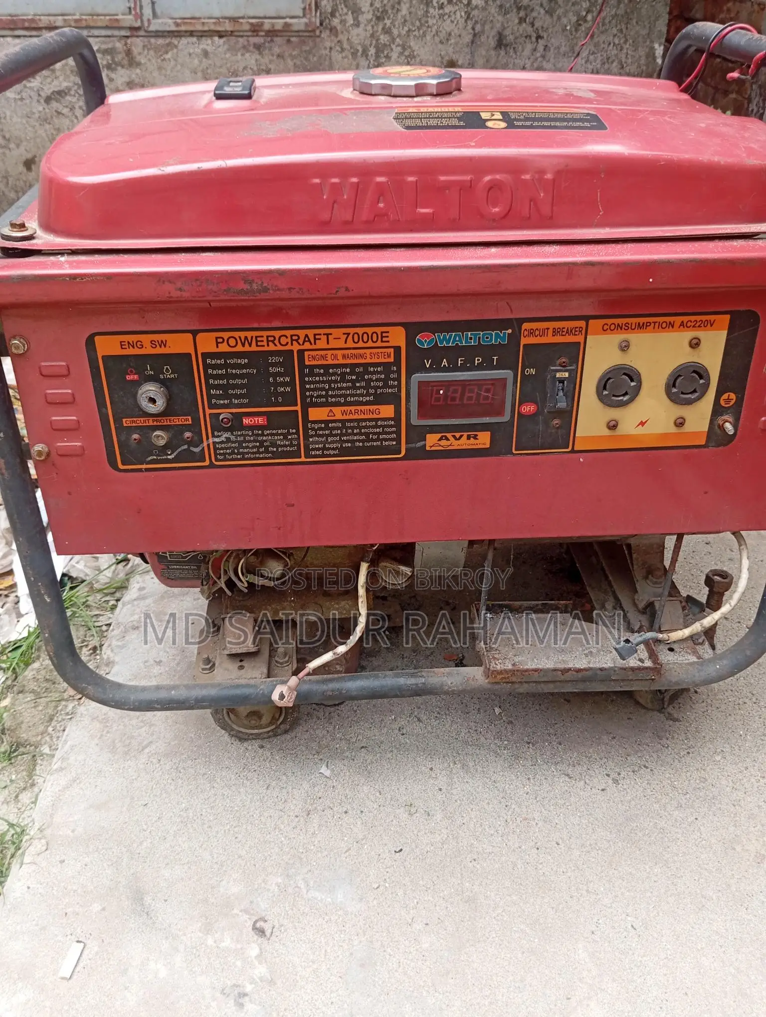 Running Walton Generator 7kW for Sale