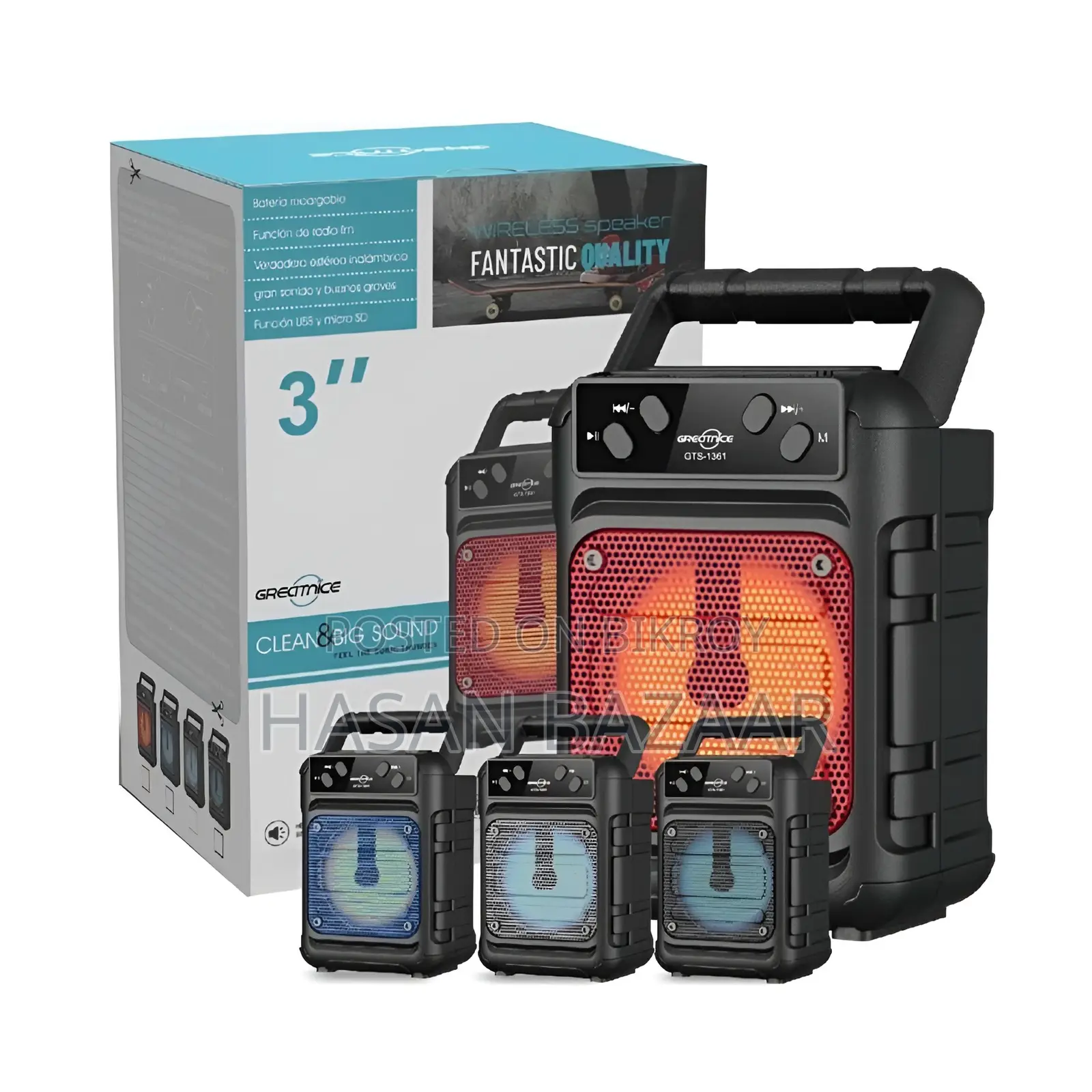 Gts - 1361 Greatnice 3" Extra Bass Wireless Bluetooth Speaker