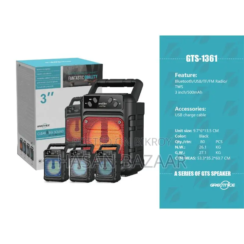 Gts - 1361 Greatnice 3" Extra Bass Wireless Bluetooth Speaker