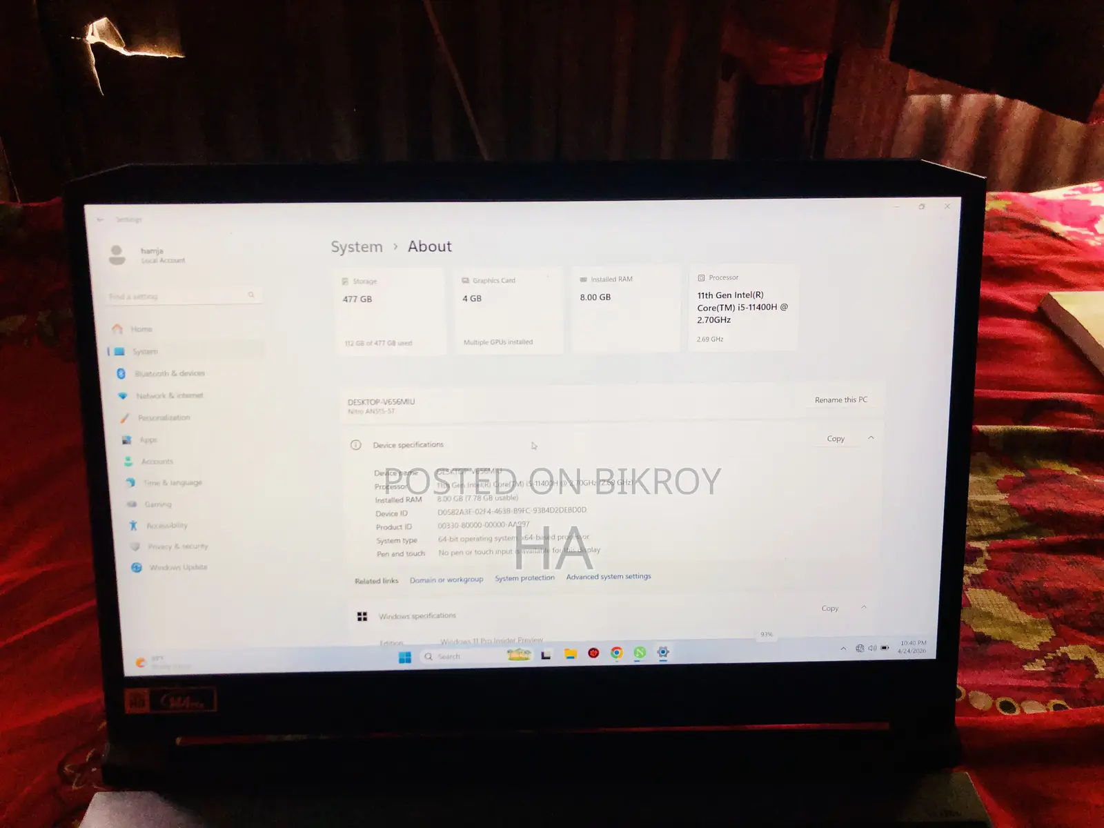 Laptop Acer Nitro 5 8GB Intel Core I5 SSD 500GB