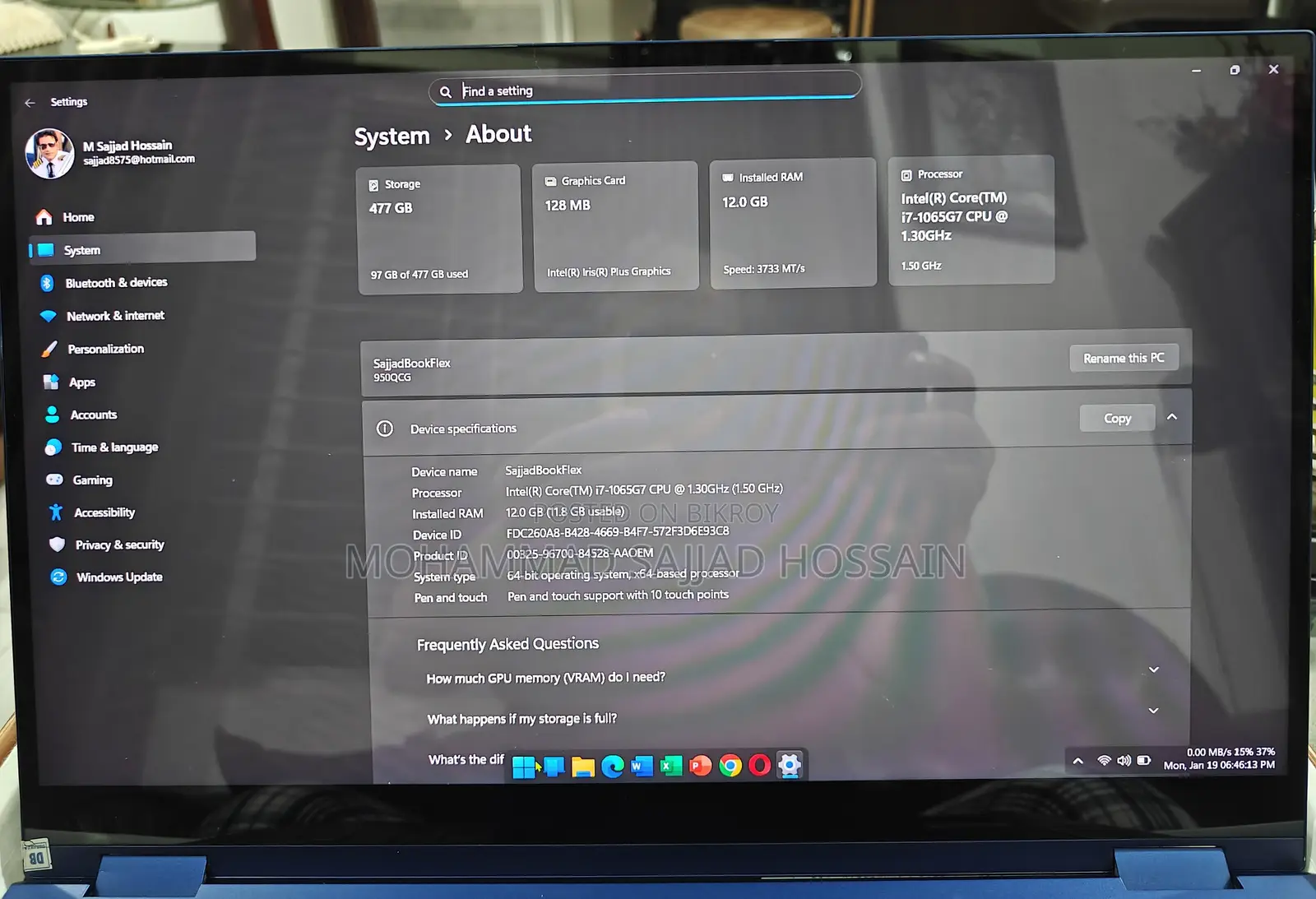 Laptop Samsung 16GB Intel Core I7 SSD 512GB