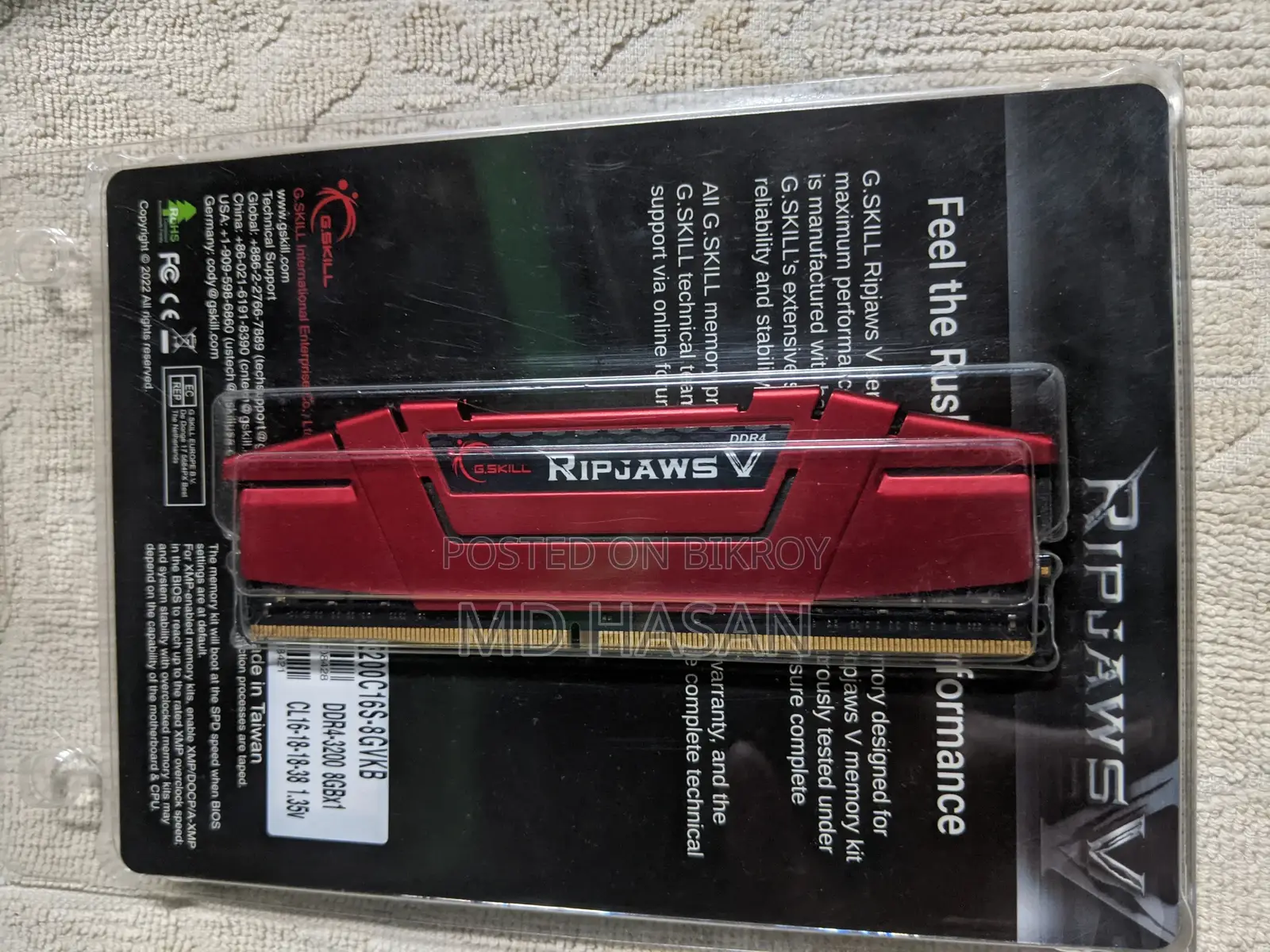 16GB G.Skill Ripjaws V 16GB CL15 DDR4 2400MHz Lifetime Warranty