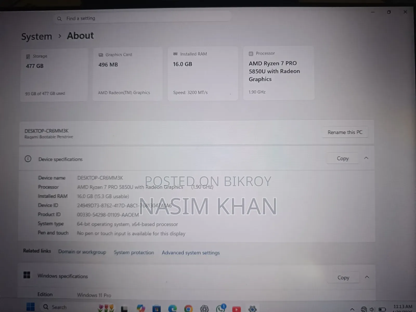Laptop HP EliteBook 845 G8 16GB AMD Ryzen 7 SSD 512GB