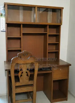 Wooden Study Table With Bookshelf & Storage Drawer