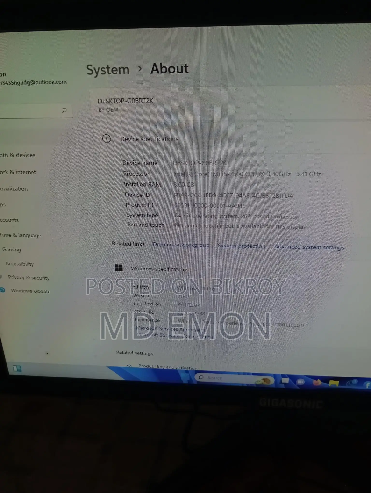 Intel Core i5 7th Gen & 8gb RAM SSD 256