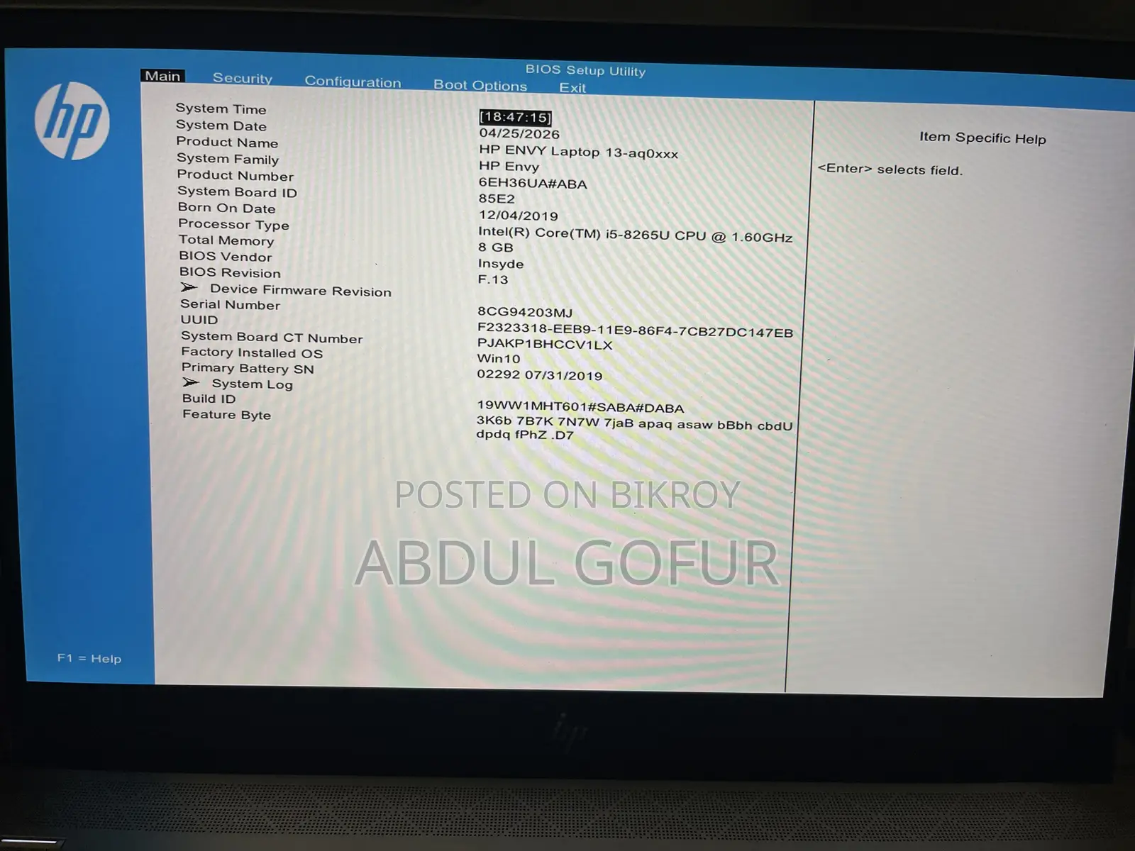 Laptop HP Envy 13 8GB Intel Core i5 HDD 256GB