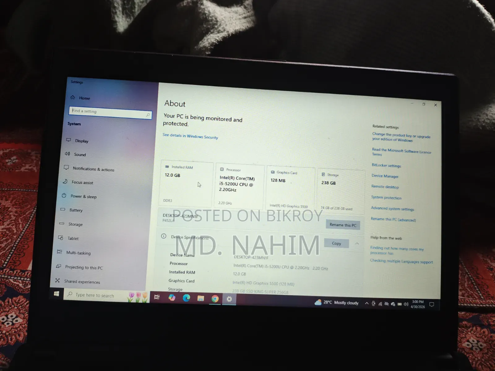 Laptop Asus P453MA 12GB Intel Core I5 HDD 256GB