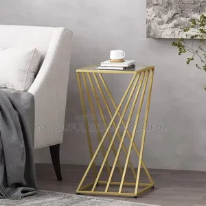 Golden Geometric Mirror Side Table