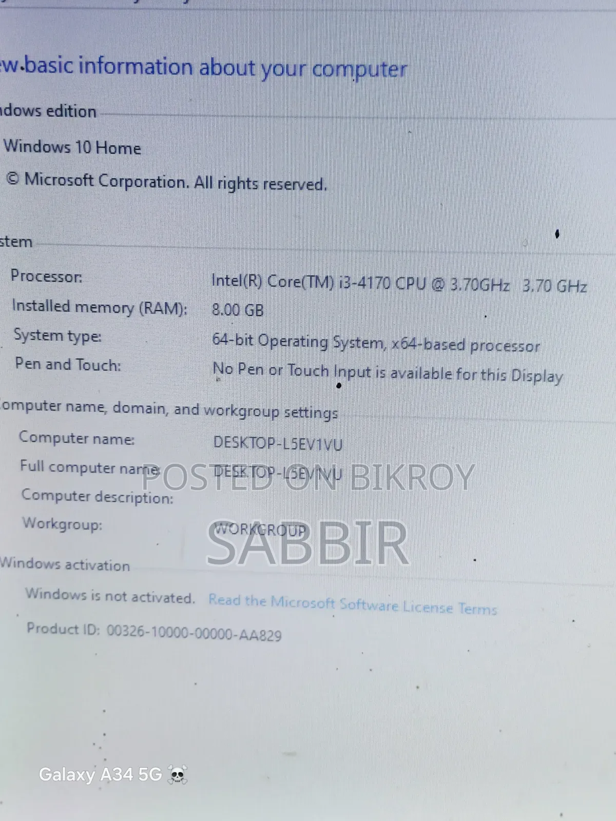 Desktop Computer 8GB Intel Core I3 SSD 256GB