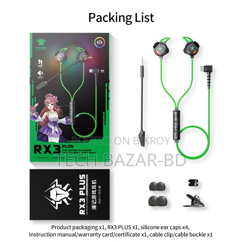 Plextone Rx3 Plus Type-C Gaming Earphone | High Bass | Low Latency