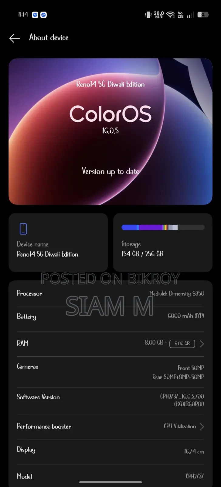 New Oppo Reno14 256 GB Rose Gold