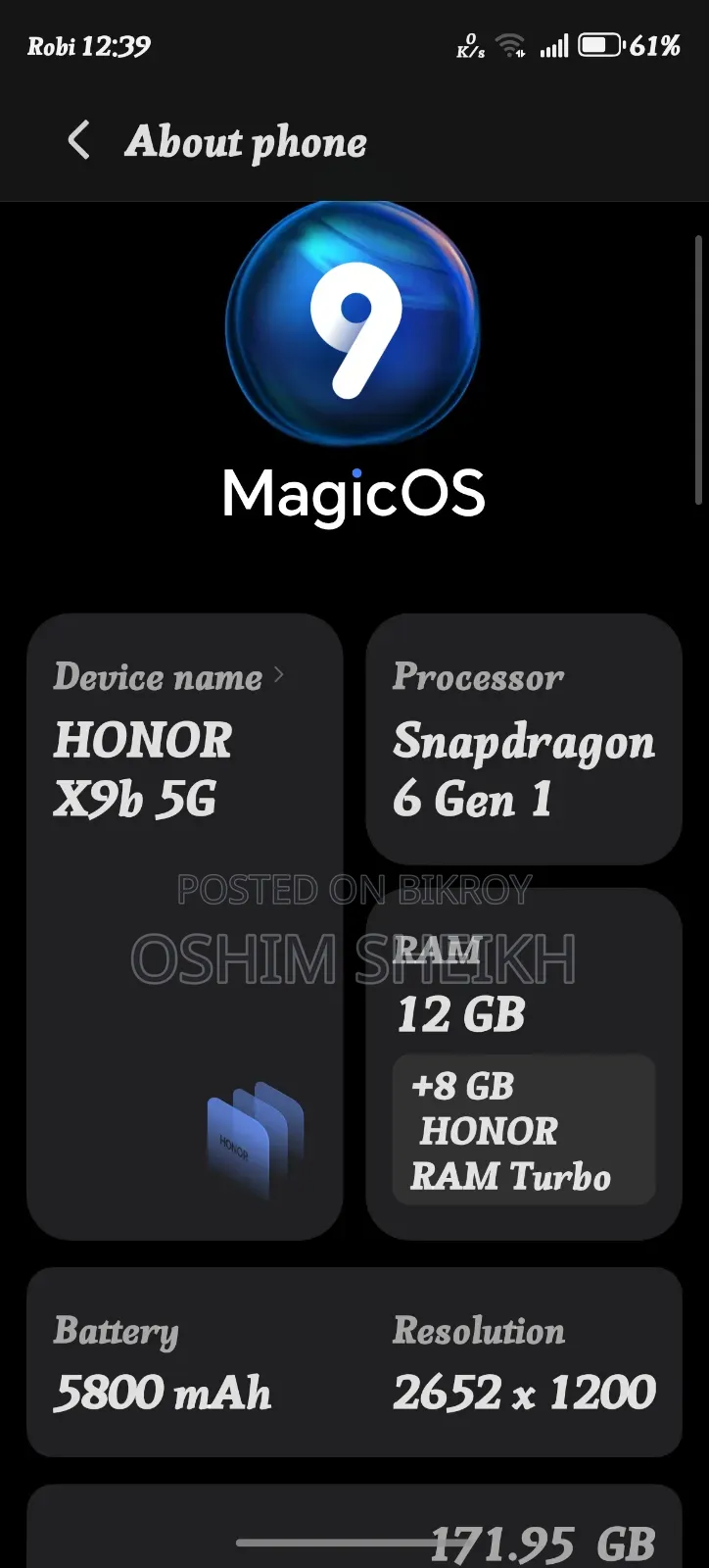 Honor X9b 5G 256 GB Black