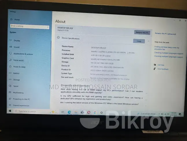ল্যাপটপ Asus 4GB Intel Core I5 SSD 128GB