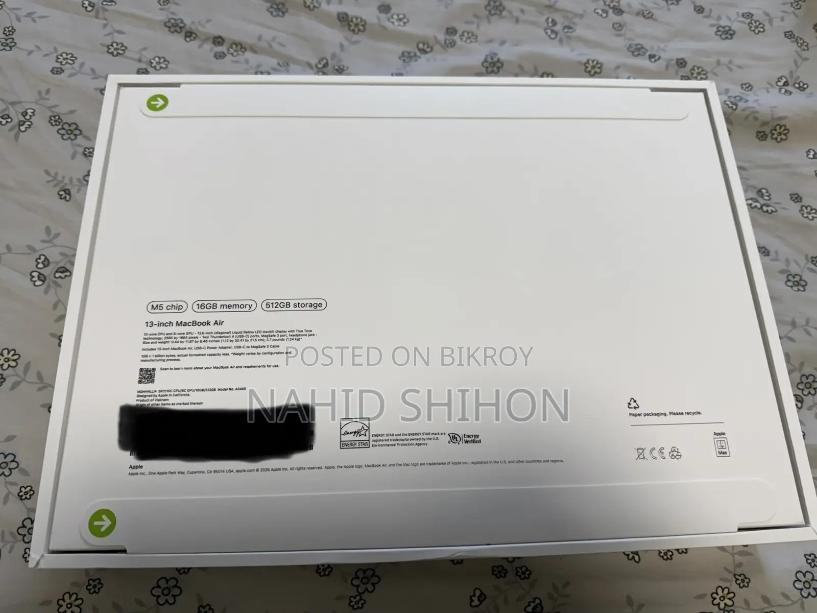 New Laptop Apple MacBook Air 2026 M5 13-Inch 16GB Apple M5 SSD 512GB