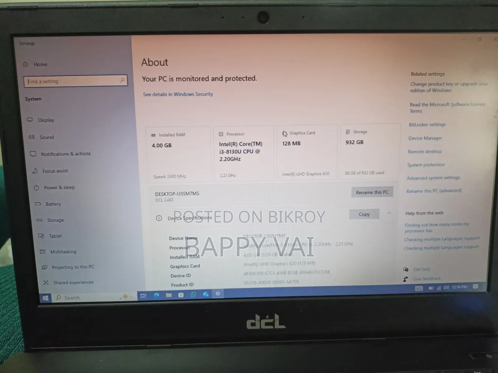 Laptop 4GB Intel Core I3 HDD 1T
