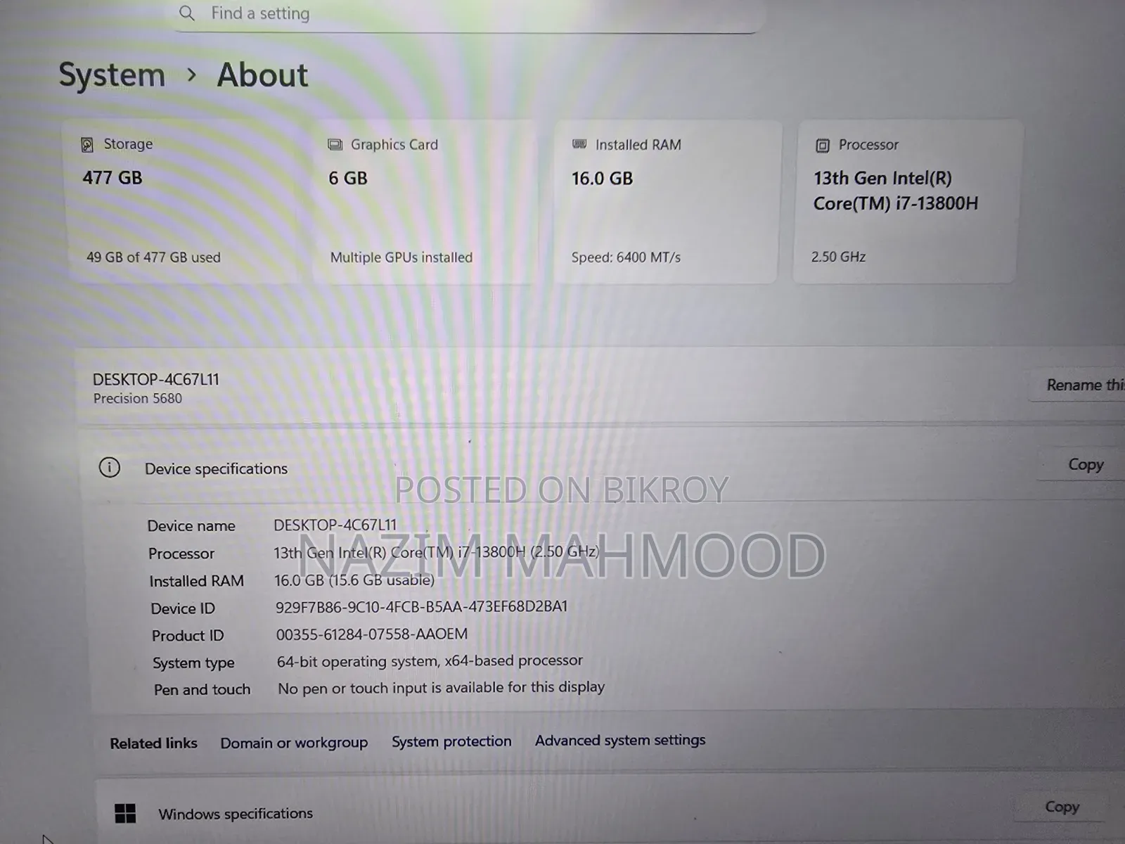 Laptop Dell Precision 5680 16GB Intel Core I7 SSD 512GB