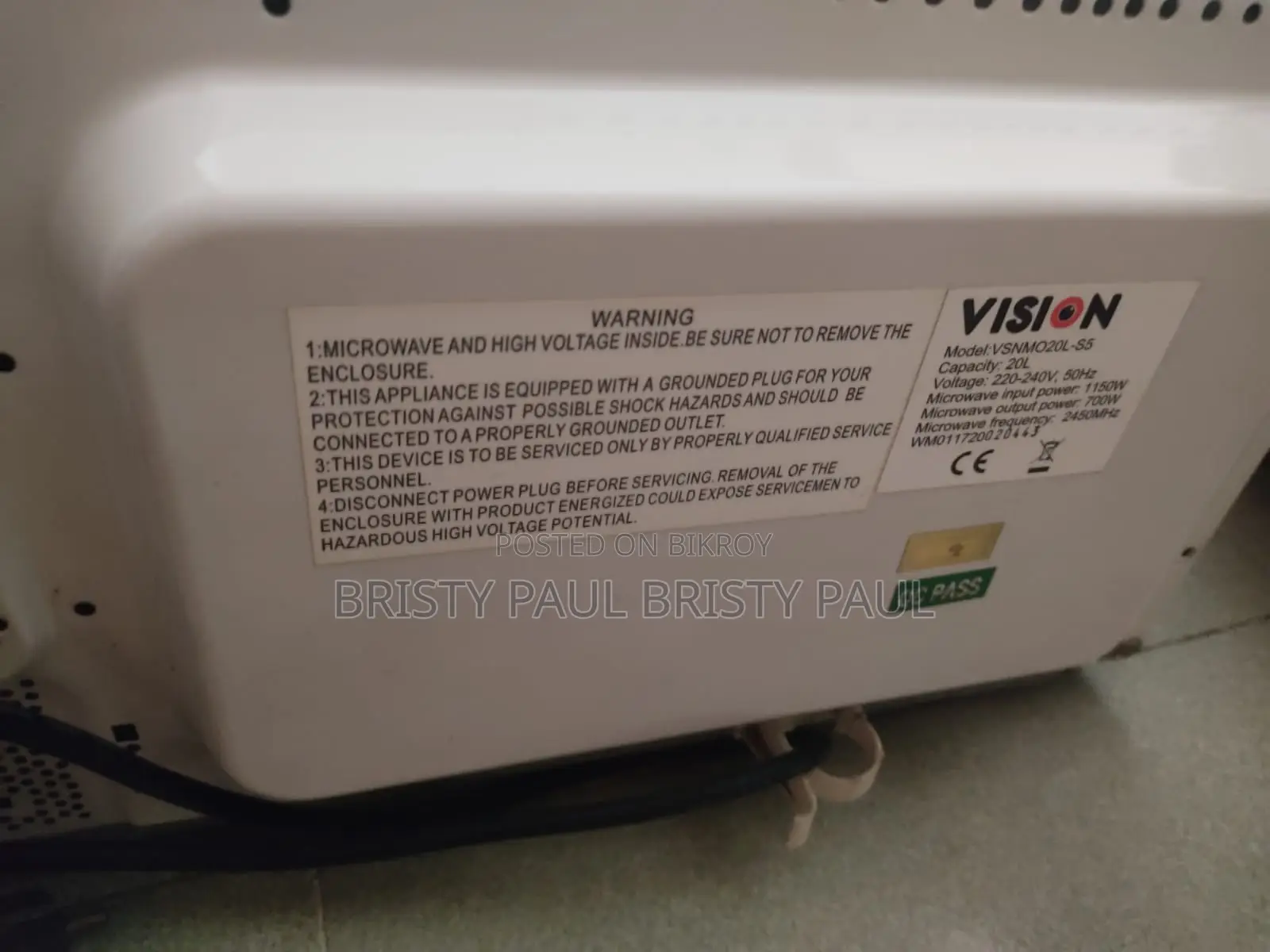 Vision Company 20-Liter Microwave for Sale