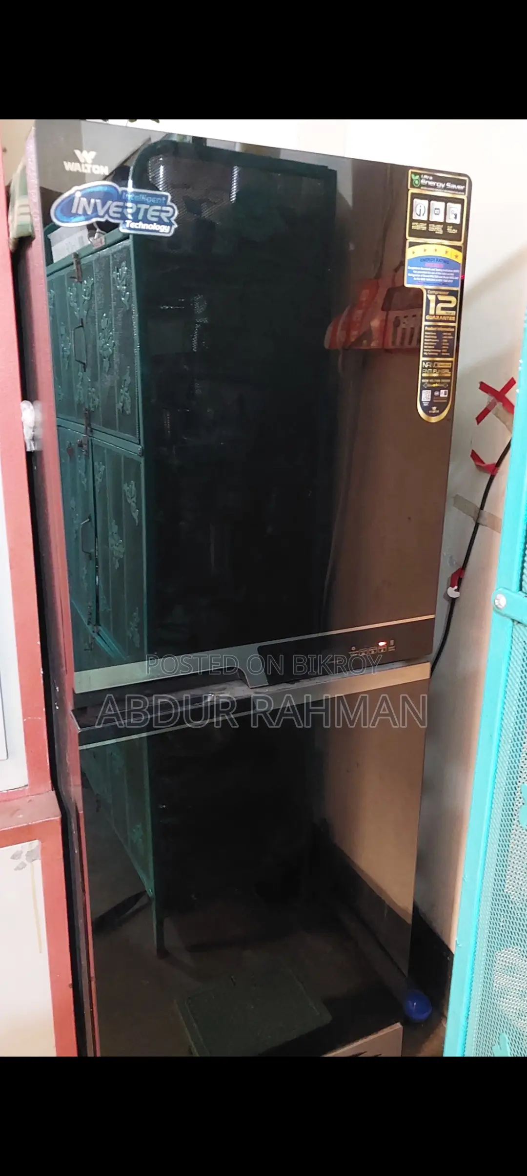 Walton Fridge Black Color Glass Edition