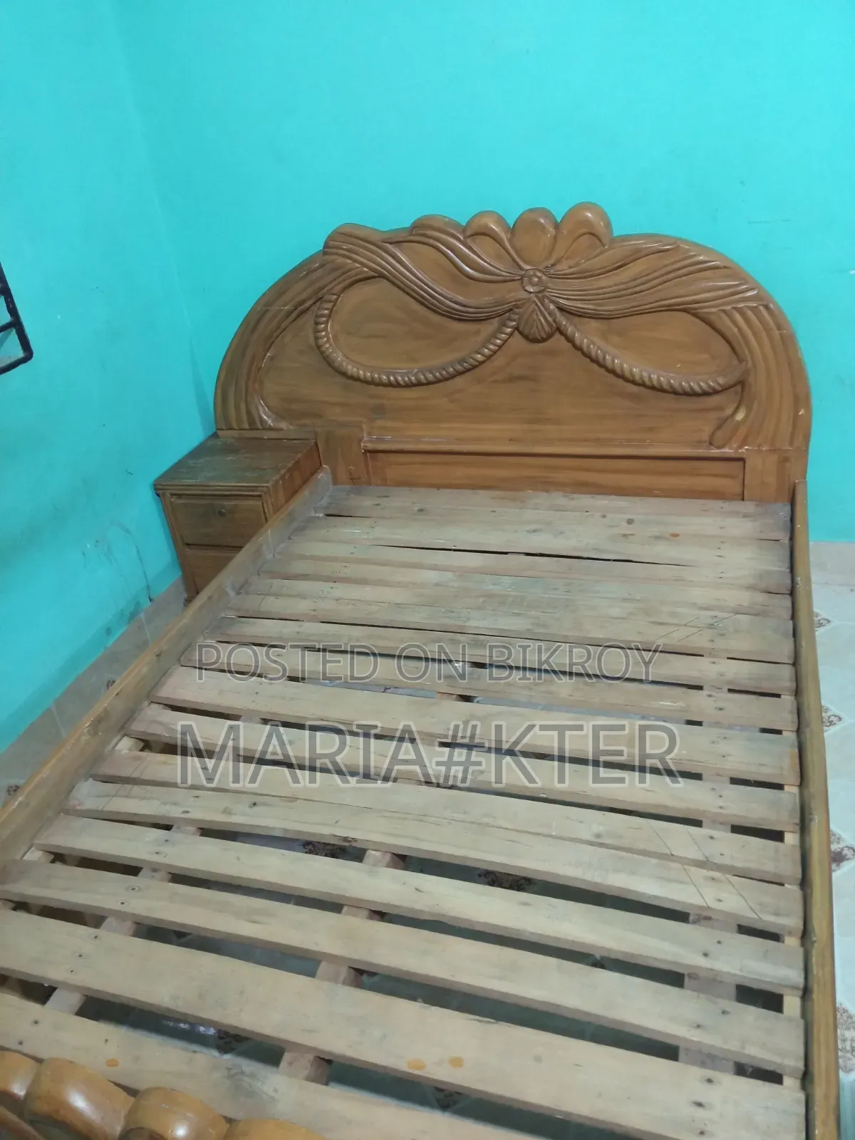 Original Teak Wood Sturdy Semi-Double Bed (with Mattress and Side Box)