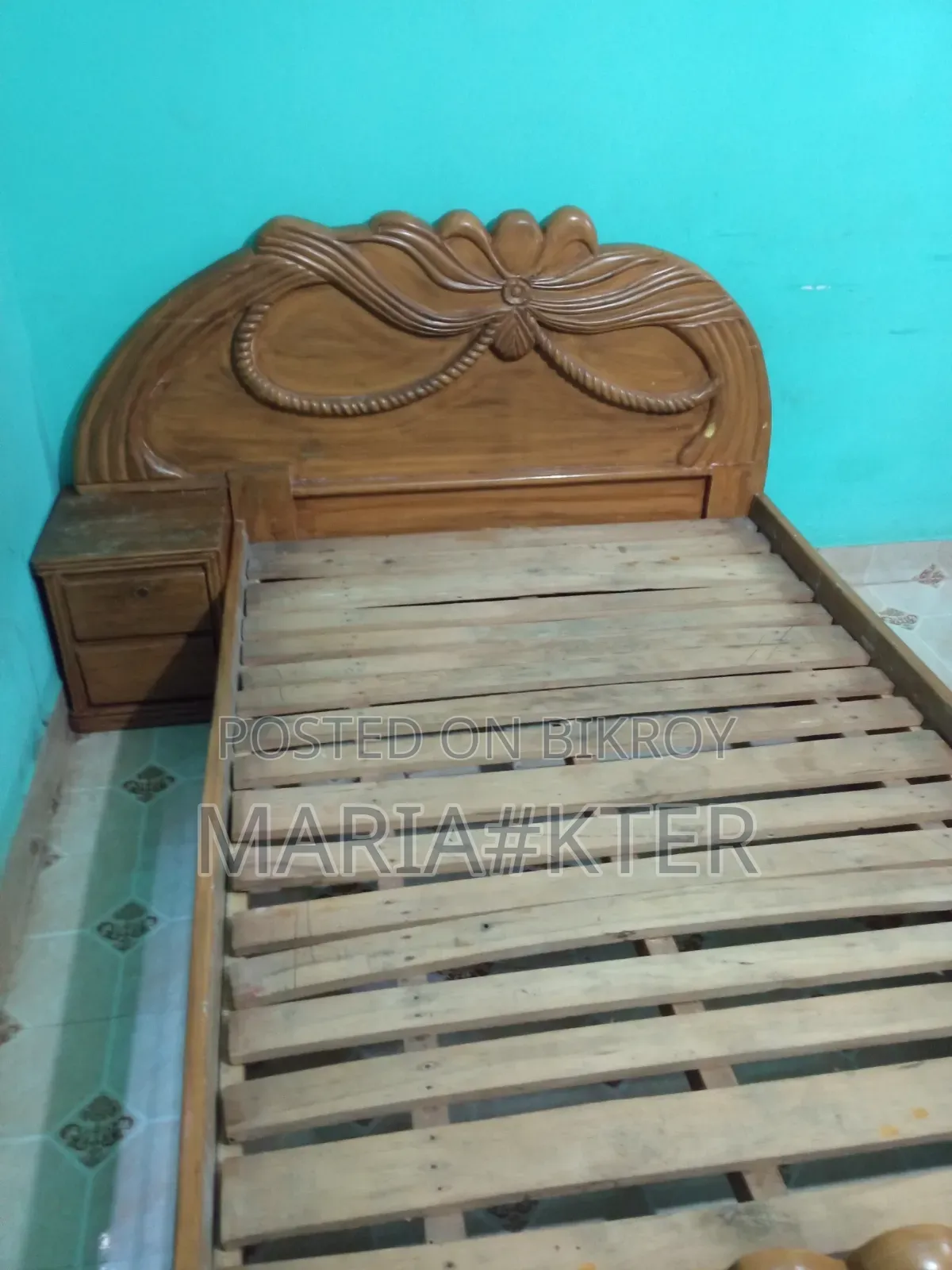 Original Teak Wood Sturdy Semi-Double Bed (with Mattress and Side Box)