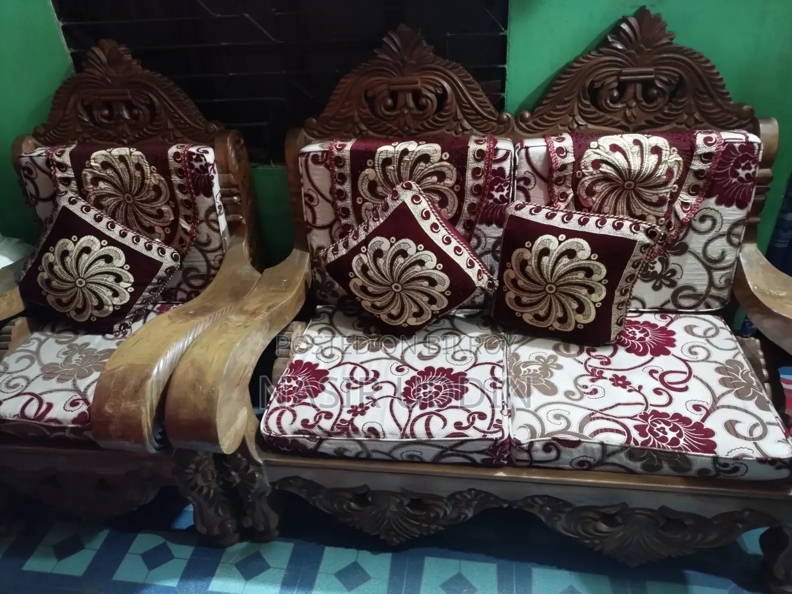 Wooden Sofa Set (2 Double, 1 Single)