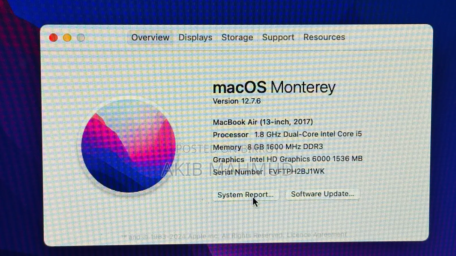 Laptop Apple MacBook 2017 8GB Intel Core I5 SSD 128GB