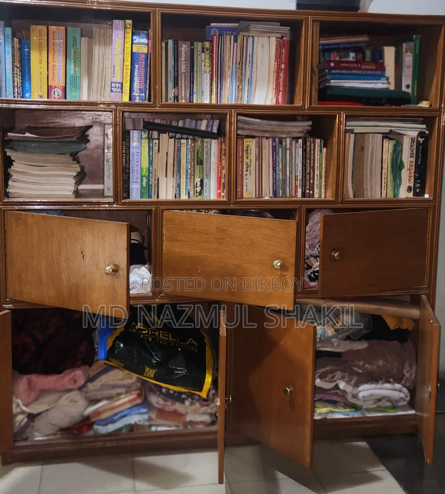 Premium Teak Wood Bookshelf-cum-Wardrobe for Sale