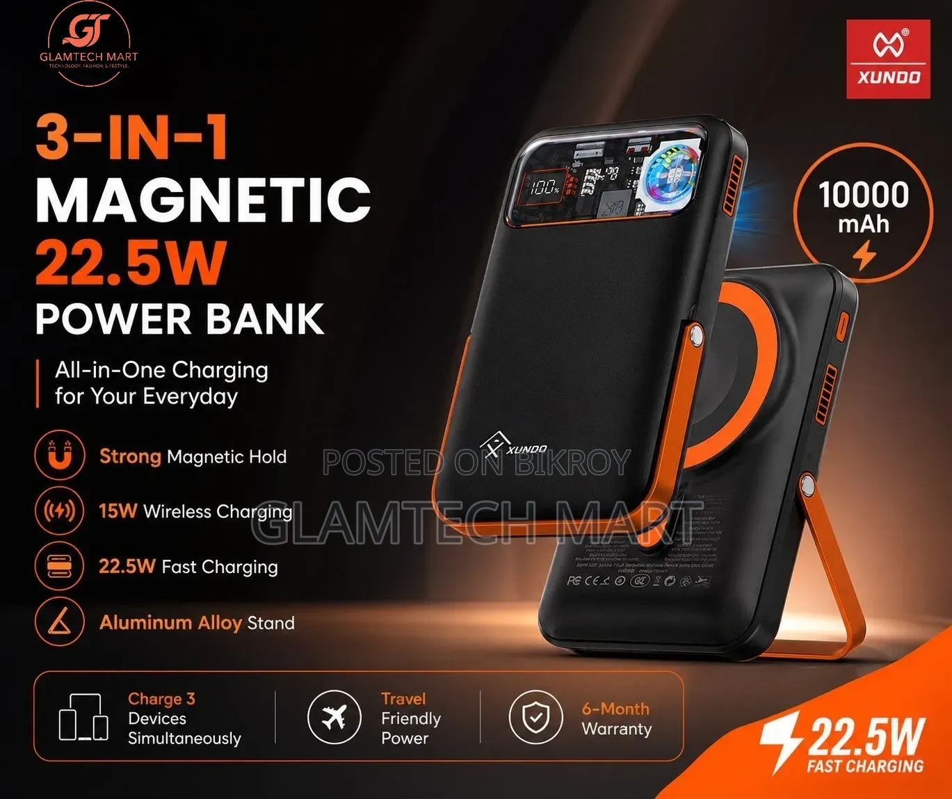 Xundd XDPB-031 22.5w 3-in-1 Magnetic Power Bank - 10000mah