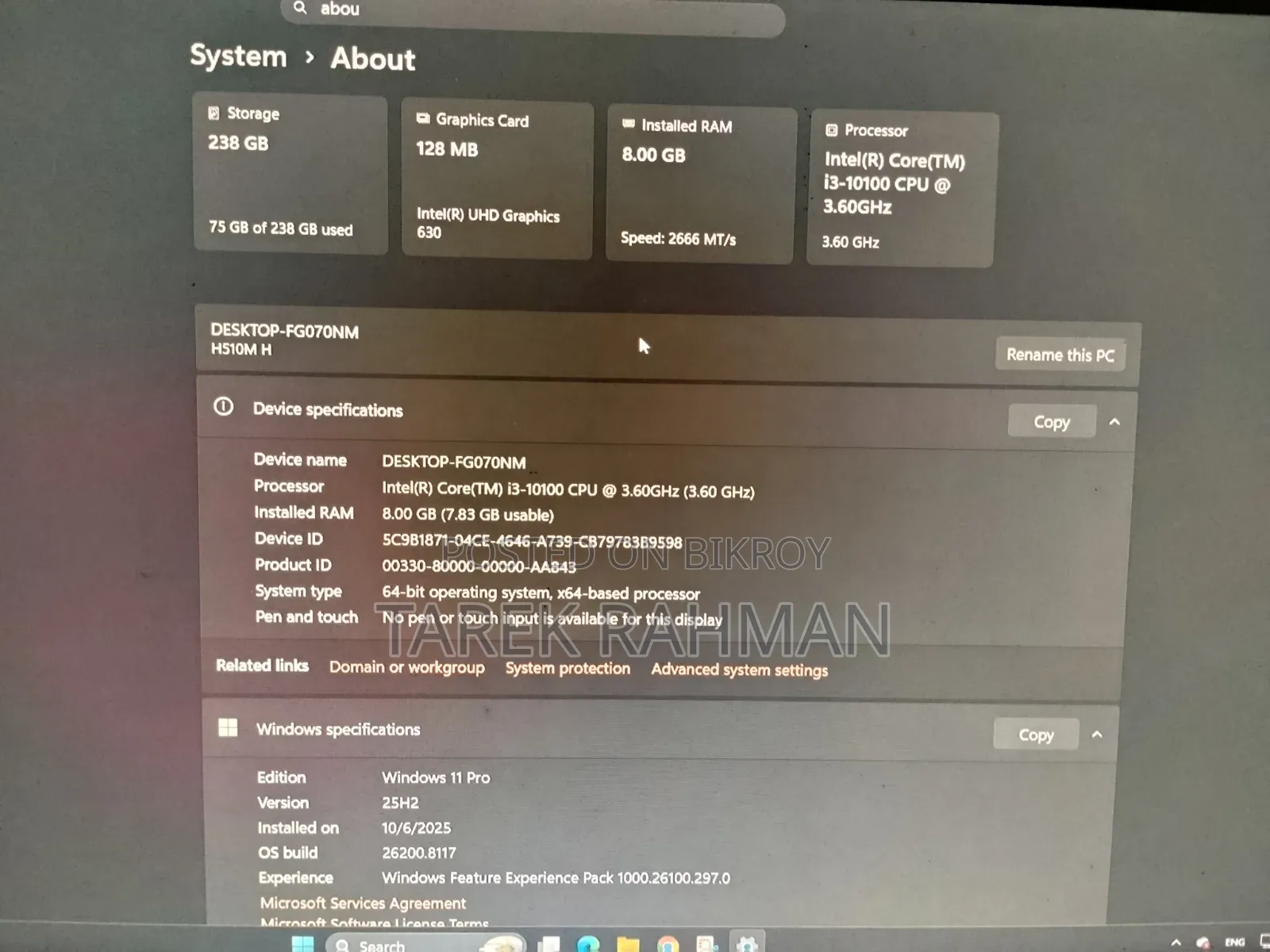Desktop Computer 8GB Intel Core I3 SSD 256GB