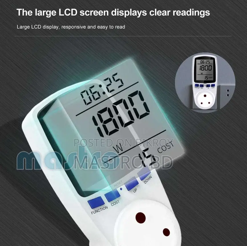 Wattmeter With Display Type - Big Plug For AC