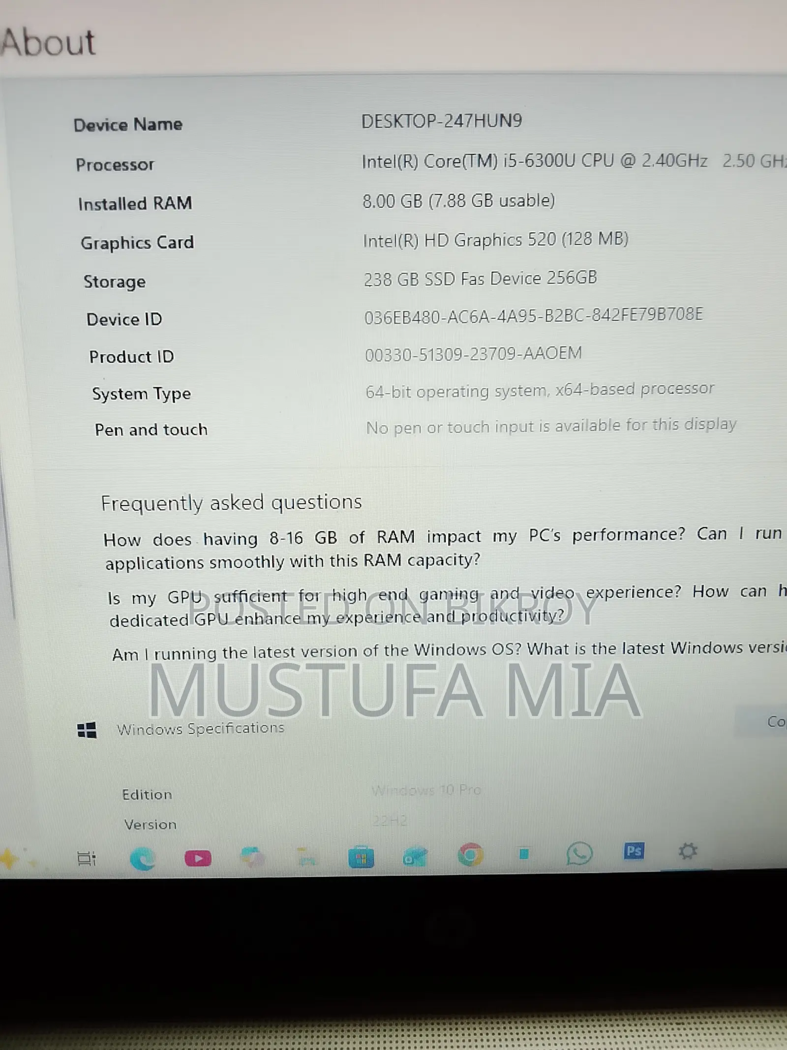 Laptop HP 8GB Intel Core I5 HDD 256GB