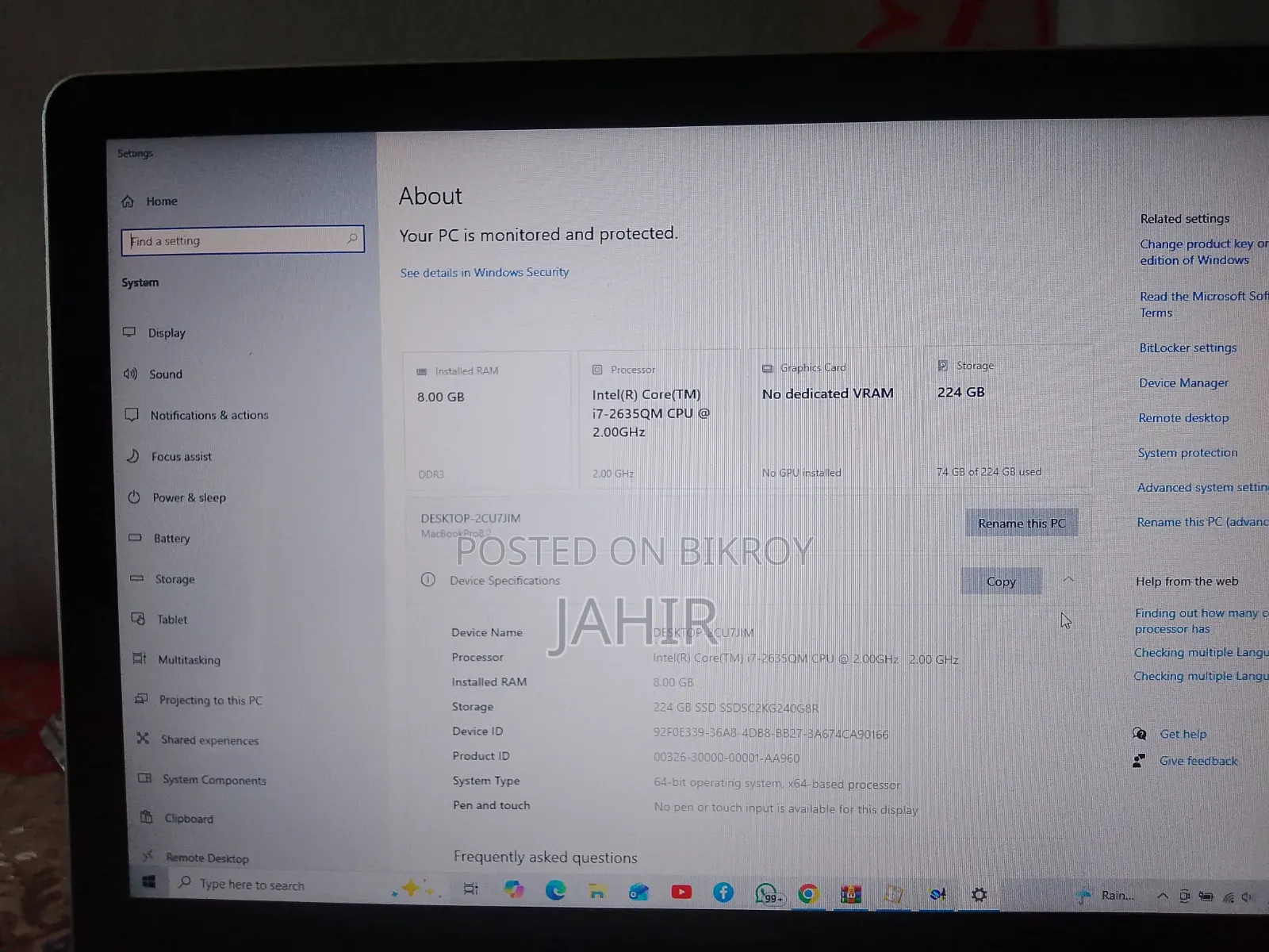Laptop Apple MacBook 2012 8GB Intel Core I7 HDD+SSD 16 GB