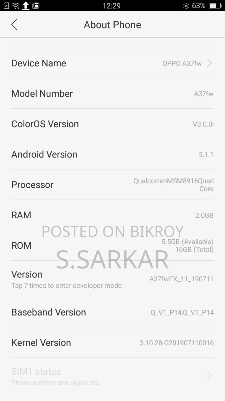 Oppo A37 16 GB Gold