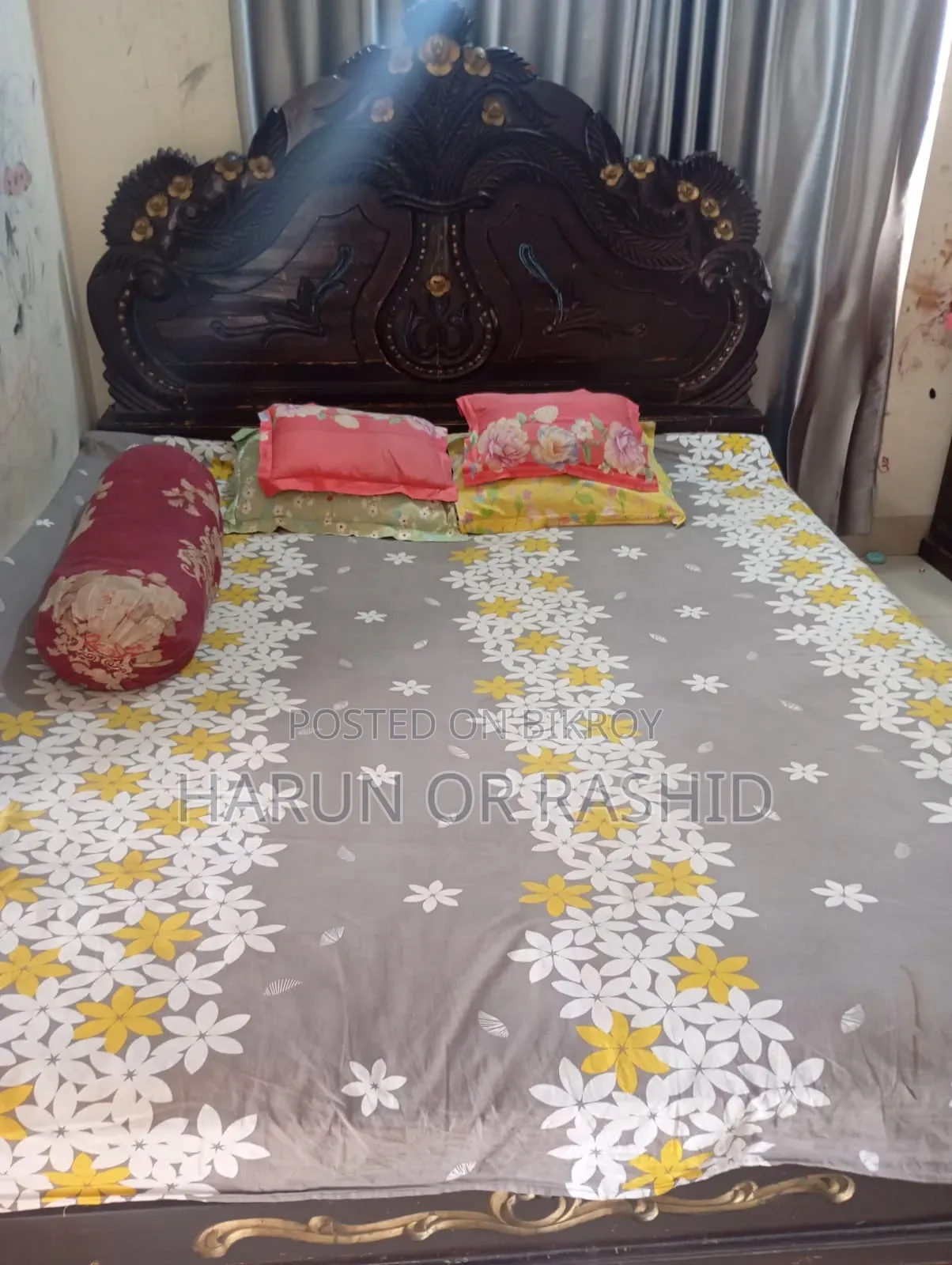 Teak Wood Bed with Mattress and Toshok. 6ft x 7ft