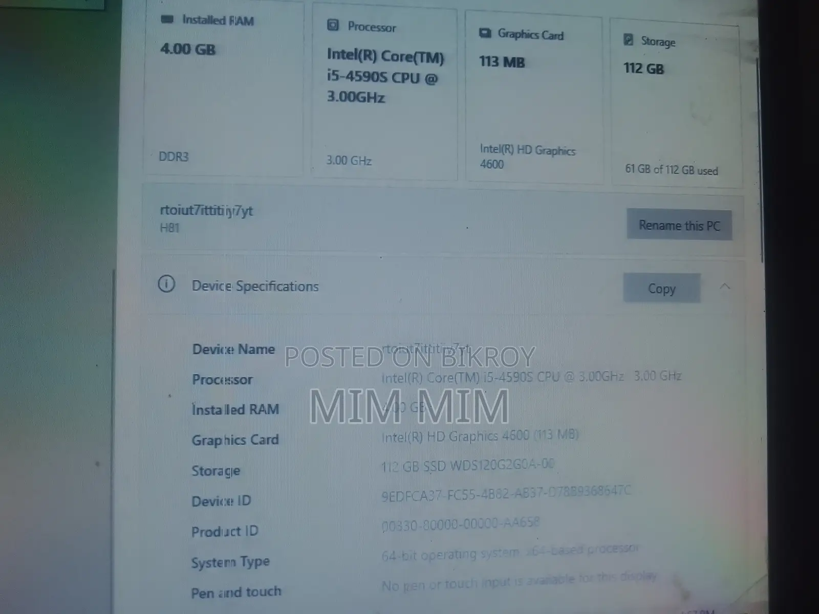 Desktop Computer Microsoft 4GB Intel Core I5 SSD 128GB