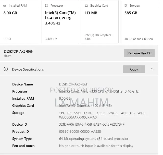 Desktop Computer 8GB Intel Core i3 HDD+SSD 512GB