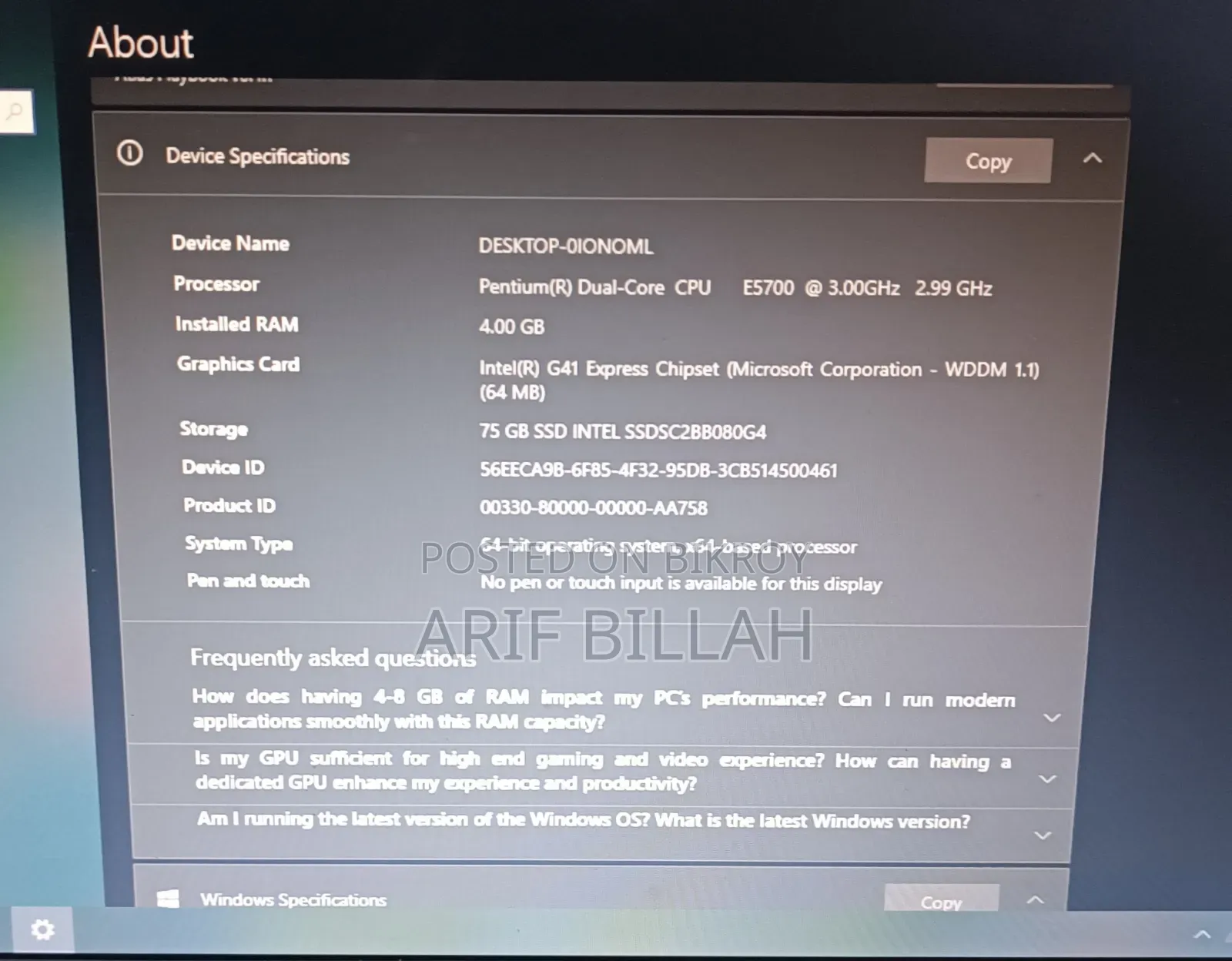 Desktop Computer Dell 4GB Intel Pentium SSD 72GB