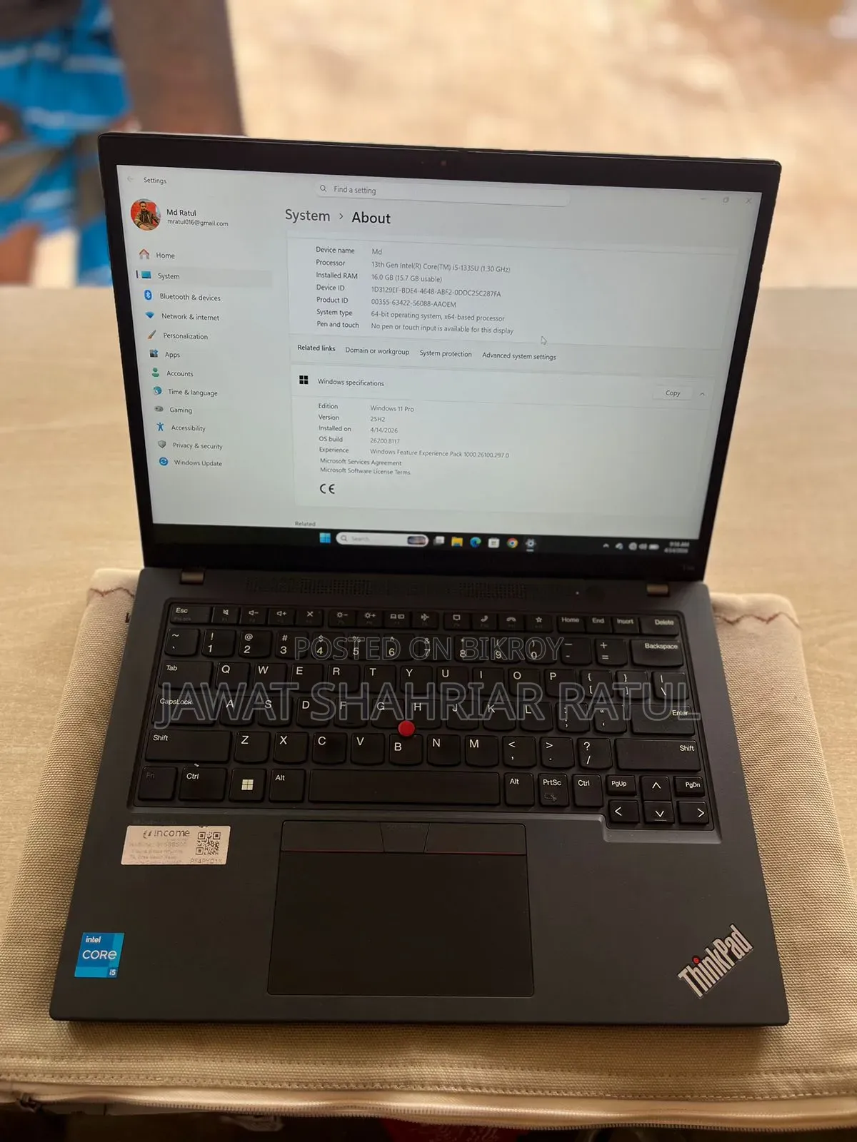 Laptop Lenovo ThinkPad T14 G4 16GB Intel Core I5 SSD 512GB