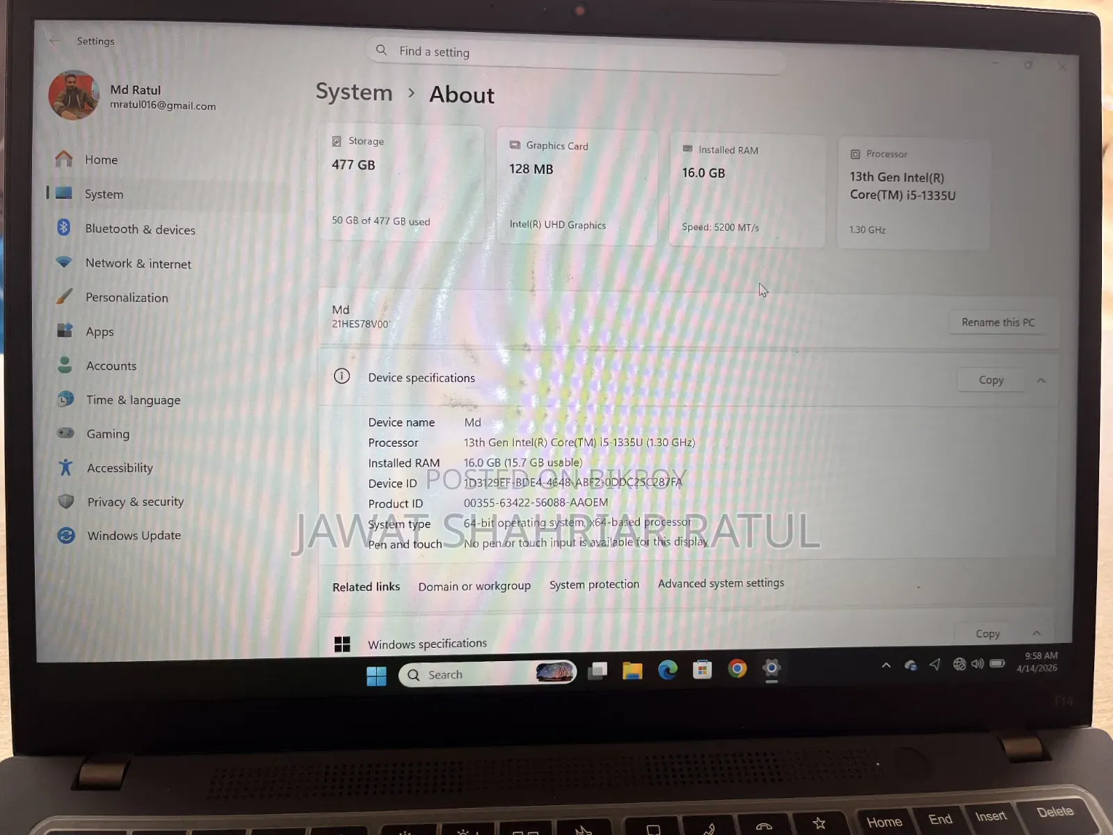 Laptop Lenovo ThinkPad T14 G4 16GB Intel Core I5 SSD 512GB