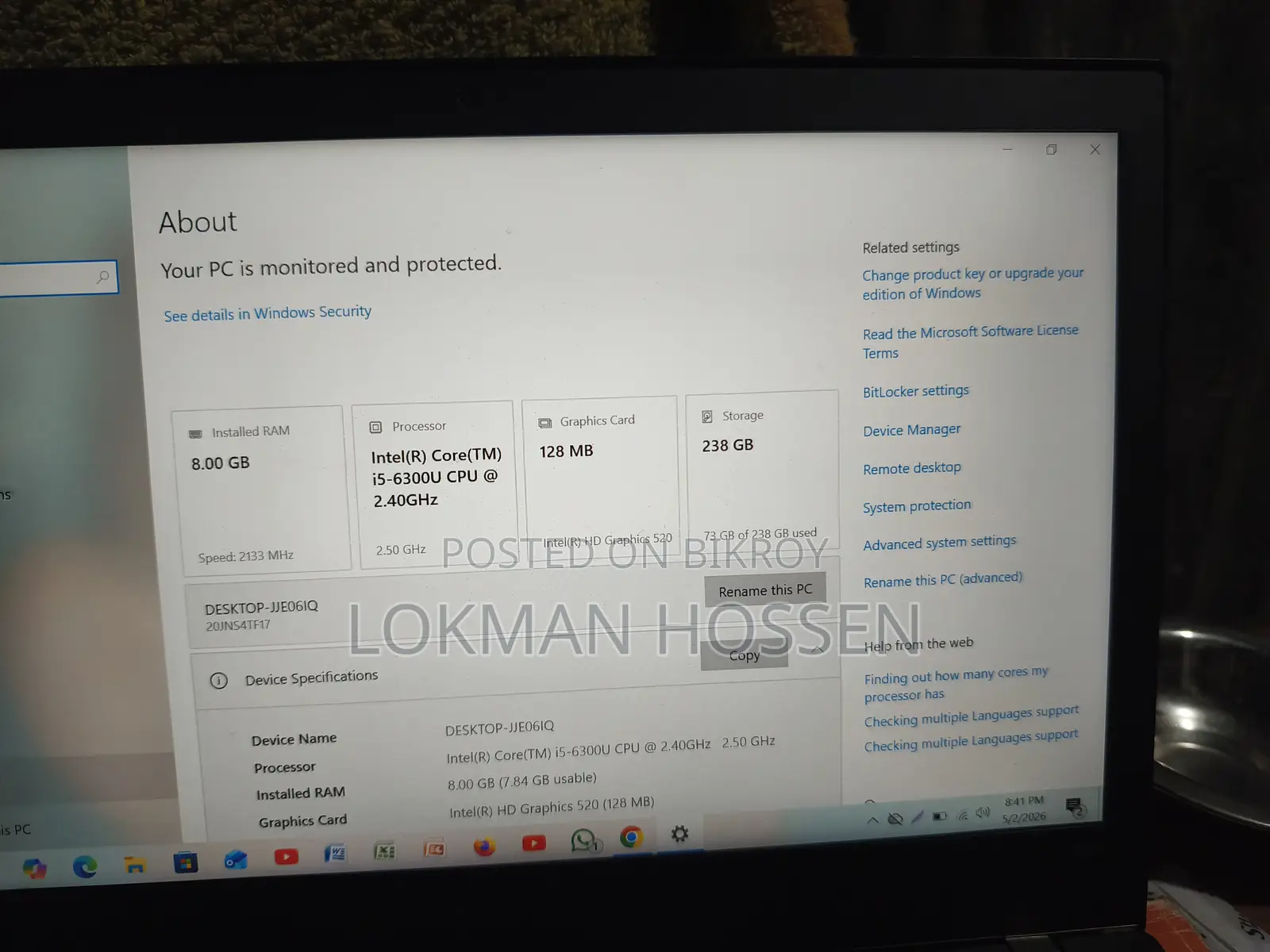 Laptop Lenovo ThinkPad T470 8GB Intel Core I5 SSD 256GB
