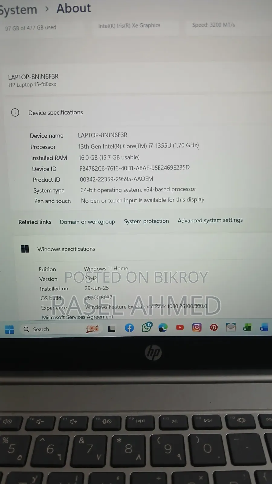 Laptop HP 15 16GB Intel Core I7 SSD 500GB